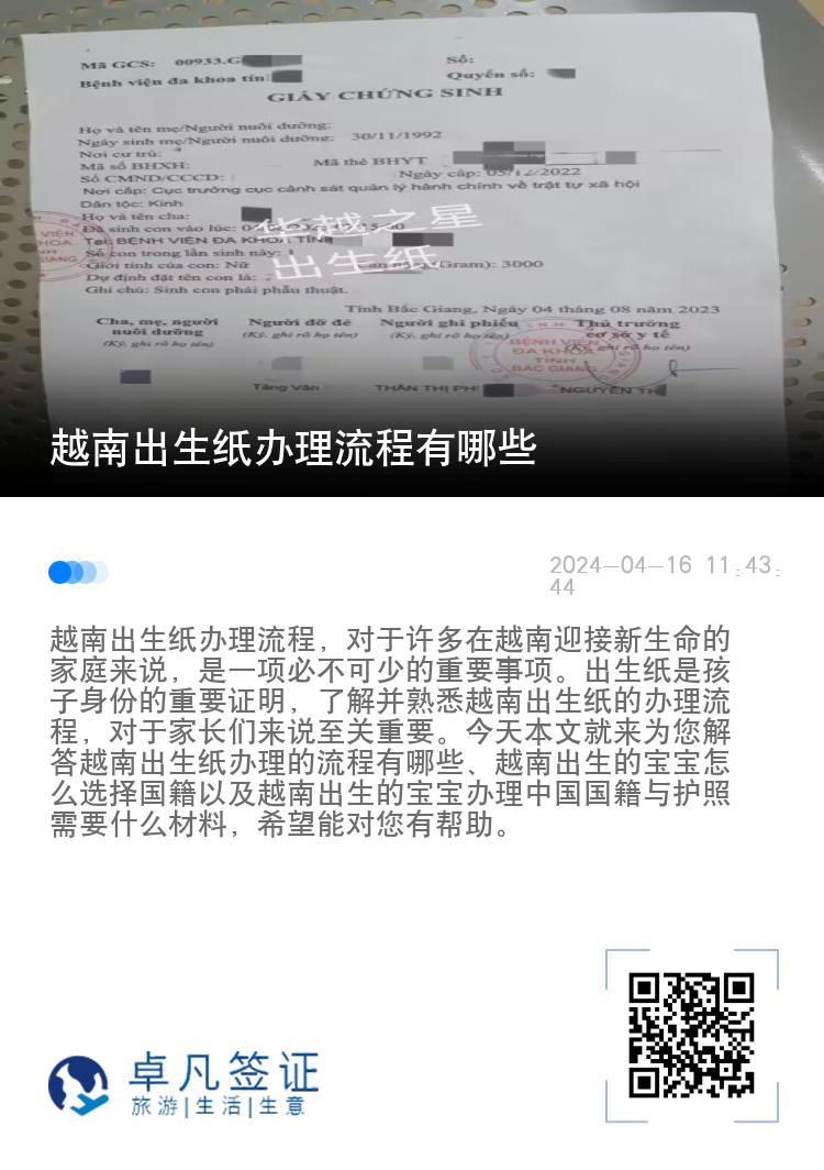 越南出生纸办理流程有哪些（越南出生的宝宝怎么选择国籍）