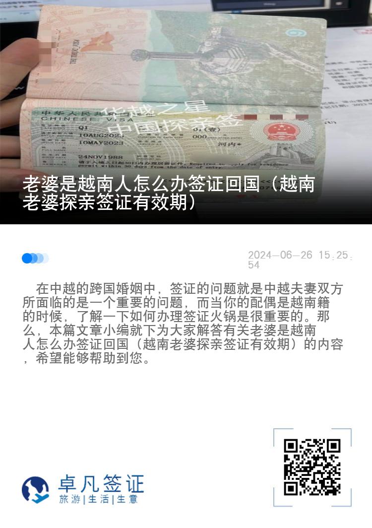 老婆是越南人怎么办签证回国（越南老婆探亲签证有效期）