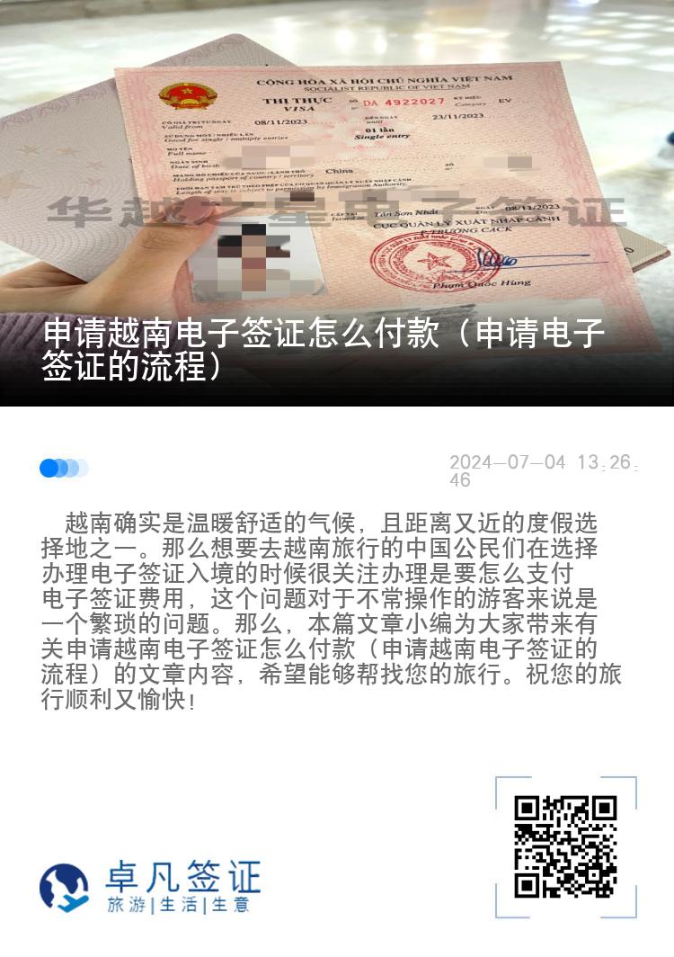申请越南电子签证怎么付款（申请电子签证的流程）