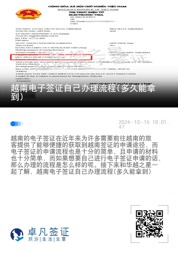 越南电子签证自己办理流程(多久能拿到)