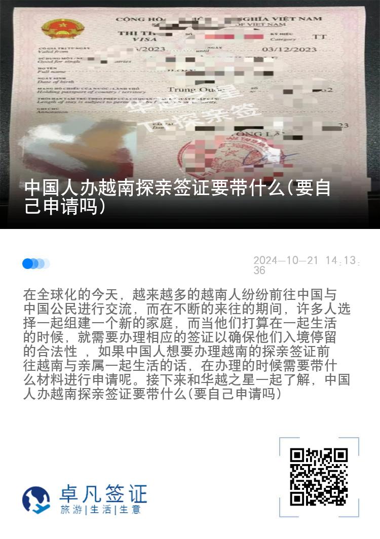 中国人办越南探亲签证要带什么(要自己申请吗)