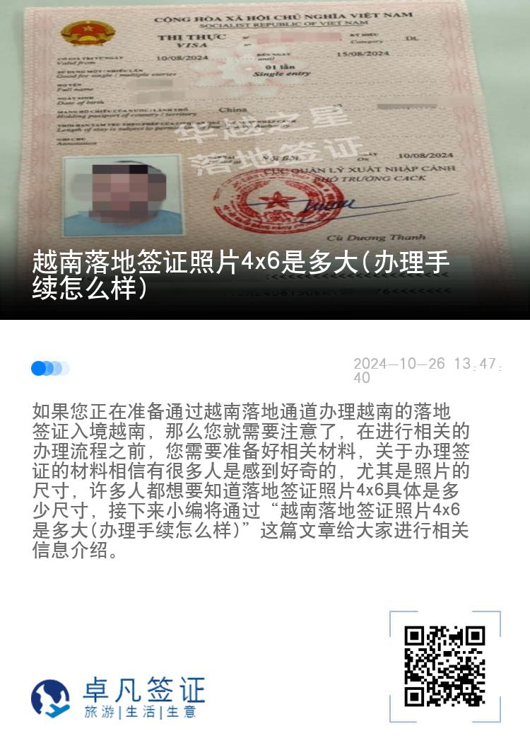 越南落地签证照片4x6是多大(办理手续怎么样)