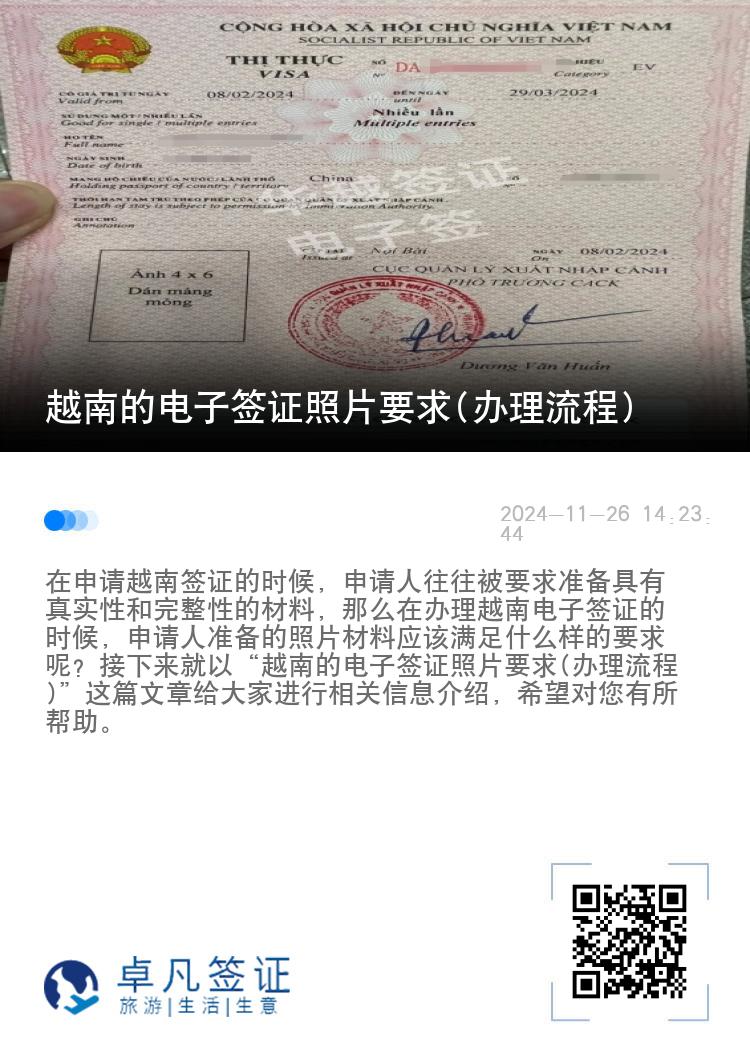 越南的电子签证照片要求(办理流程)