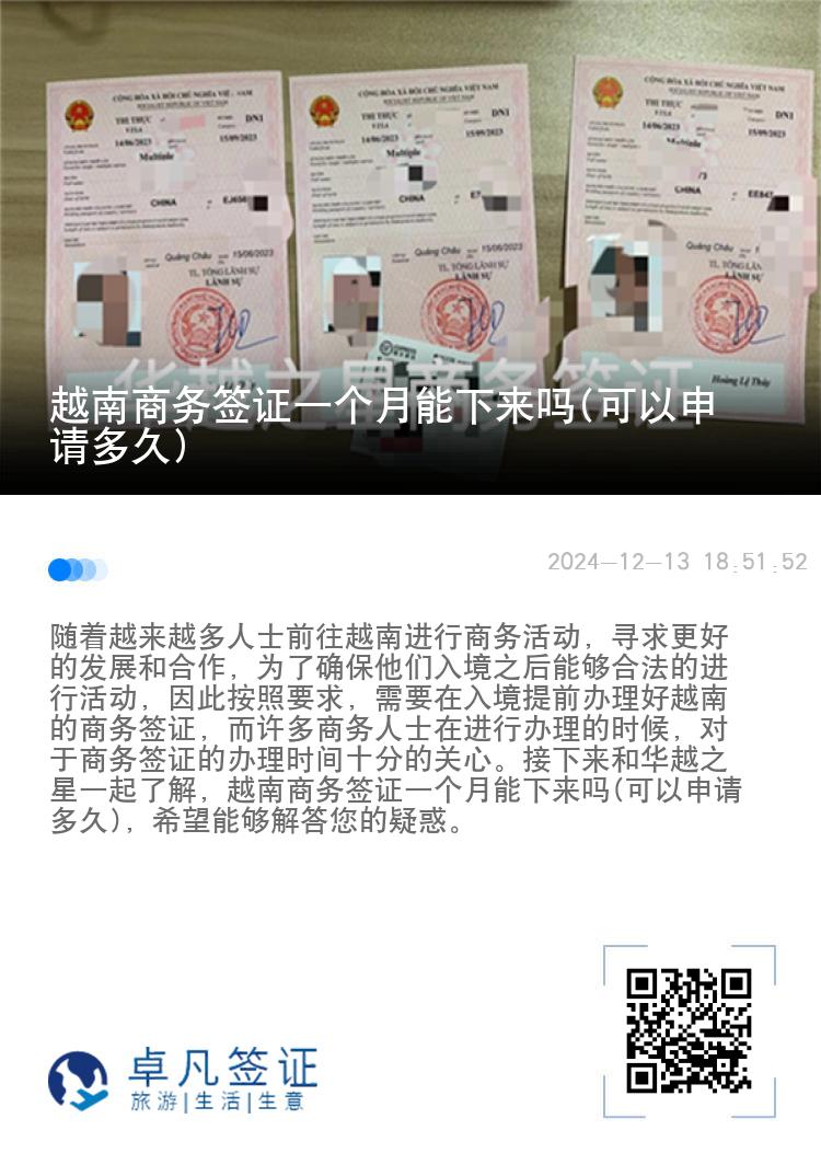 越南商务签证一个月能下来吗(可以申请多久)