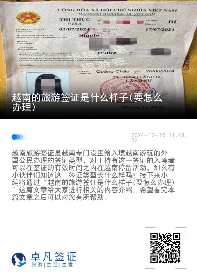 越南的旅游签证是什么样子(要怎么办理)