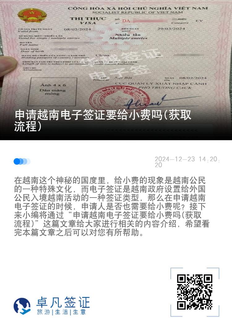 申请越南电子签证要给小费吗(获取流程)
