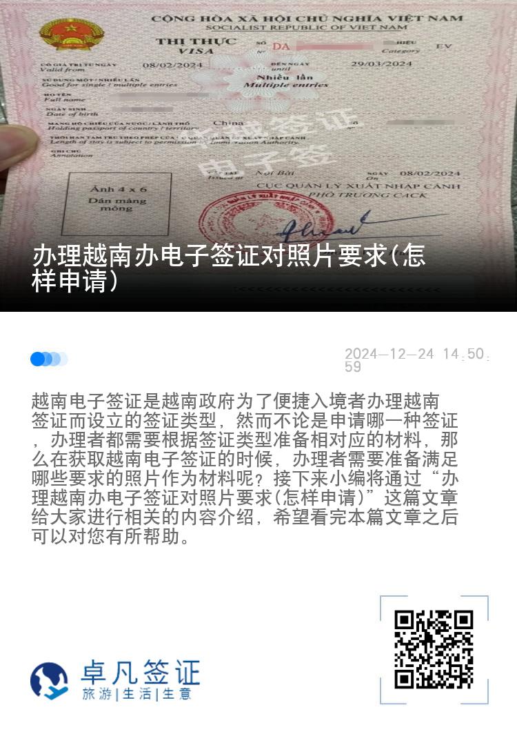 办理越南办电子签证对照片要求(怎样申请)