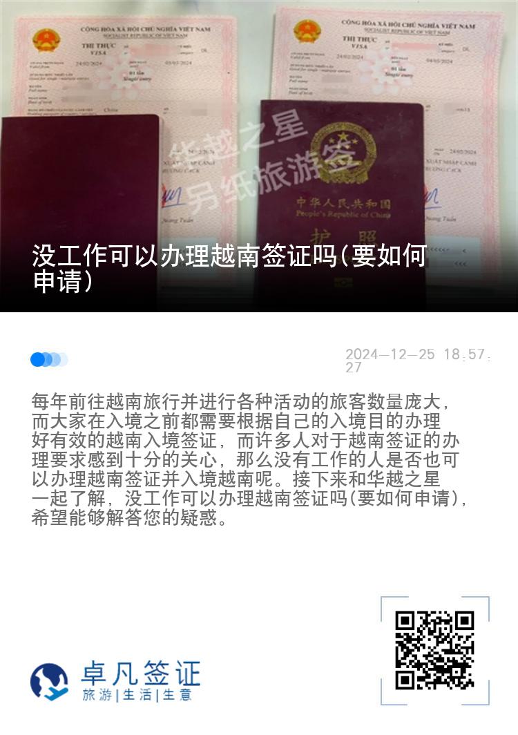 没工作可以办理越南签证吗(要如何申请)