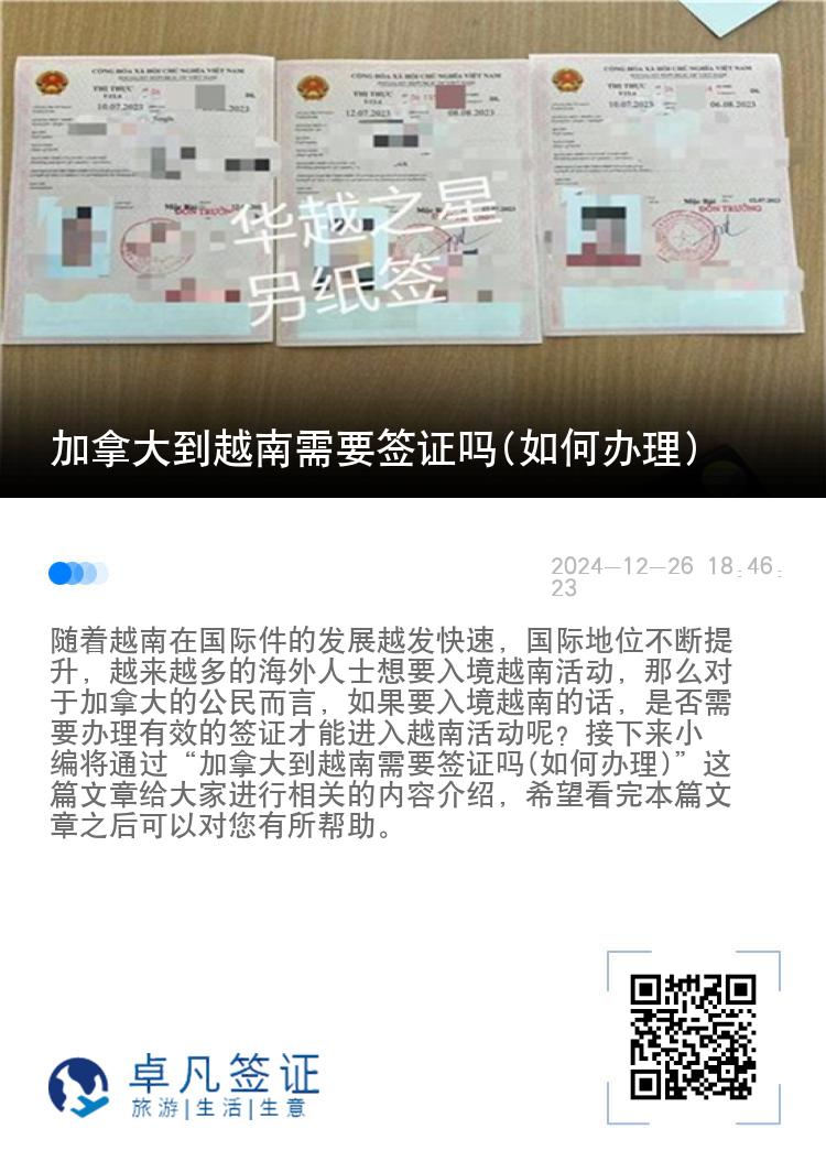 加拿大到越南需要签证吗(如何办理)