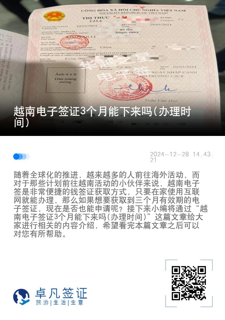 越南电子签证3个月能下来吗(办理时间)