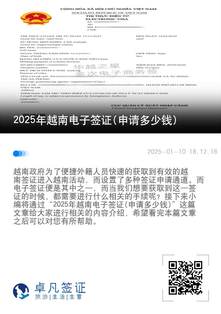 2025年越南电子签证(申请多少钱)