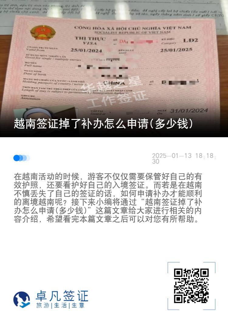 越南签证掉了补办怎么申请(多少钱)