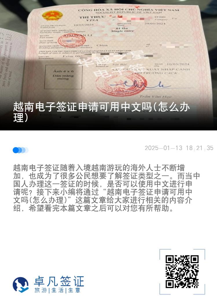 越南电子签证申请可用中文吗(怎么办理)