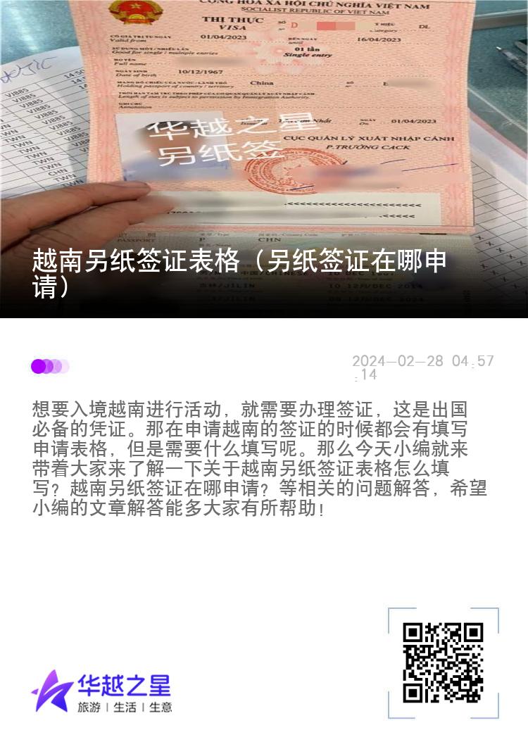 越南另纸签证表格（另纸签证在哪申请）