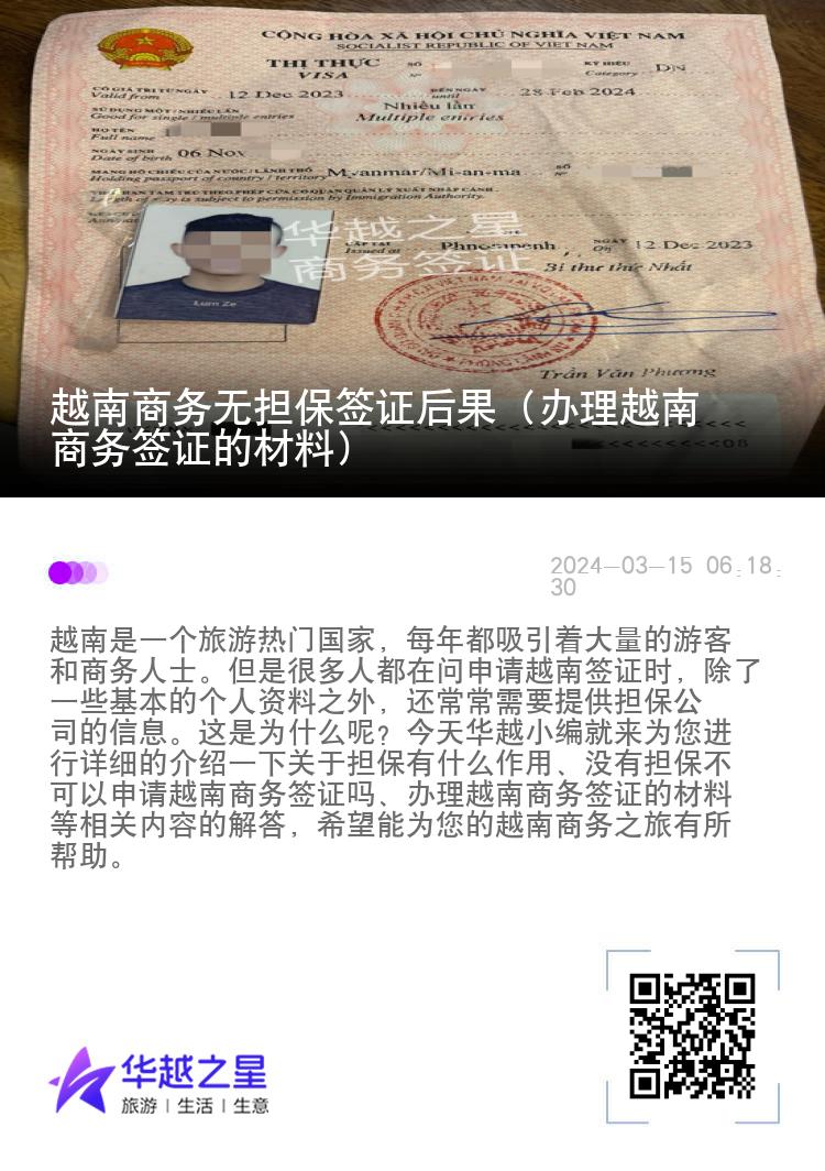 越南商务无担保签证后果（办理越南商务签证的材料）